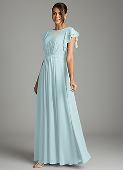 Azazie Daphne vestidos de dama de honor modestos Vestido de Corte en A Volantes Hasta el suelo Gasa image3