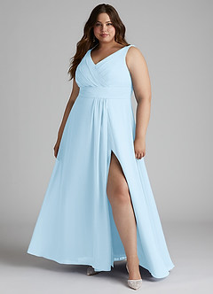 Azazie Karina Bridesmaid Dresses Sky Blue A-Line Pleated Chiffon Dress image6