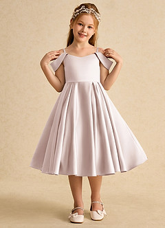 Azazie Favia Blumenmädchenkleider A-Linie Schulterfrei Matte Satin Kleid Blassrosa image4