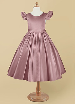 Azazie Violeta Blumenmädchenkleider Ballkleid Schleifen Matte Satin Kleid Altrosa image7