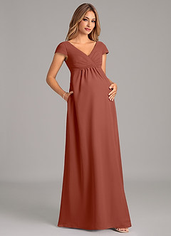 Azazie Allessia Vestidos de dama de honra para maternidade Vestido Linha A Plissado Comprimento do chão Chiffon image4