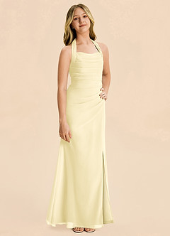 Azazie Destiny Junior Lemon Sorbet Sheath Ruched Chiffon Dress image5
