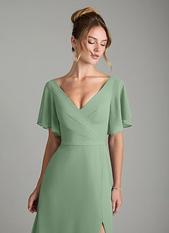 Azazie Ambrosia Vestidos de damas de honor Vestido de Matcha de Gasa de Línea A con Plisado image3