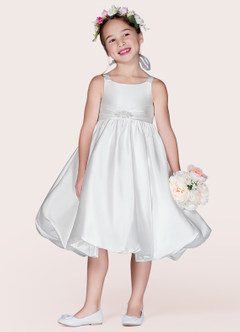 Azazie Tavia Flower Girl Dresses Ball-Gown Beaded Matte Satin Tea-Length Dress image3