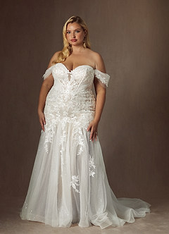 Azazie Leilani Wedding Dresses Diamond White Mermaid Sequins Tulle Dress image13