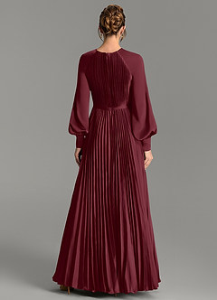 Azazie Grayson Abiti da Damigella Abito A-Line in Raso Elasticizzato Maniche Lunghe Cabernet image2