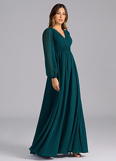 Azazie Palerma Bridesmaid Dresses Pine A-Line Long Sleeve Chiffon Dress image5
