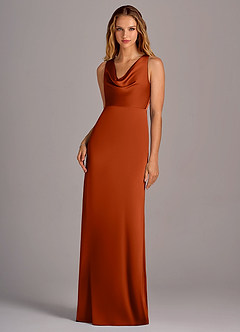 Azazie Wrenlee Bridesmaid Dresses Paprika A-Line Stretch Satin Dress image1