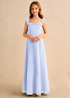 Azazie Chip Girls Formal Robe Demoiselle D'honneur Fillette Robe Trapèze en Mousseline de soie Sans manches Lavande image4