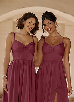 Azazie Zeya Bridesmaid Dresses Desert Rose A-Line Pleated Stretch Satin Dress image2