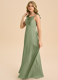 Azazie Gumdrop Junior Pistachio Empire Pleated Stretch Satin Dress image5