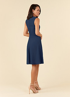 Azazie Theron Mother of the Bride Dresses Dark Navy A-Line V-Neck Pleated Chiffon Dress image4