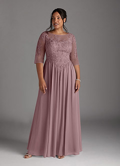 Azazie Mirielle Abiti per la Madre della Sposa Abito A-Line in Chiffon in Pizzo con Scollo a U Rosa Polverosa image9
