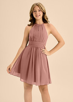 Azazie Bonnie Junior Cedar Rose A-Line Pleated Chiffon Dress image5