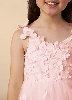 Azazie Ceres Flower Girl Dresses Blushing Pink Ball-Gown Lace Tulle Dress image3
