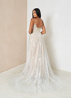 Azazie Armadan Hochzeitskleider A-Linie Pailletten Tüll Kleid Diamantweiß Nude image2