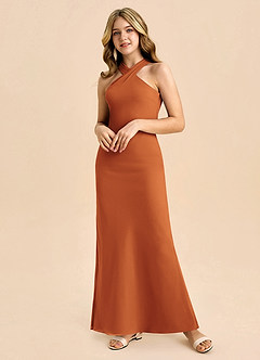 Azazie Doretta Junior Robe Fourreau en Mousseline de soie Plissée Cannelle image5