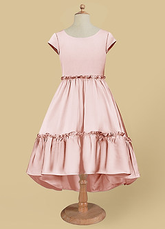 Azazie Lee Flower Girl Dresses Blushing Pink A-Line Bow Stretch Satin Dress image6