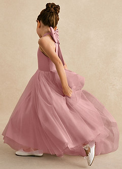 Azazie Bev vestidos de niña de las flores Vestido Rosa Polvorienta de Tul de Corte en A con Convertible image7