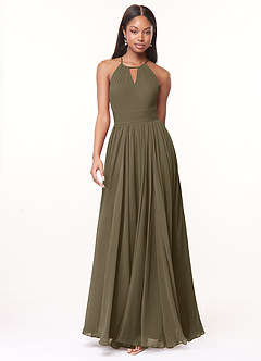 Azazie Cherish Brudtärnklänningar Klä av A-Linje i Chiffong Plisserad Pilgrön image4
