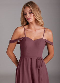 Azazie Aaron Bridesmaid Dresses Sangria A-Line Off the Shoulder Chiffon Convertible Dress image2