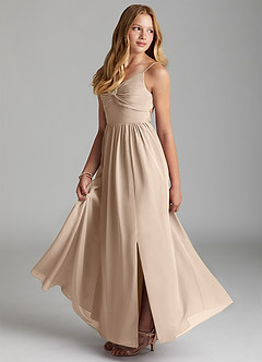 Azazie Zeya Junior Taupe A-Line Chiffon Dress image4