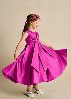 Azazie Lady Flower Girl Dresses Fuchsia A-Line Pleated Matte Satin Dress image4