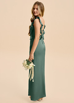 Azazie Jessamine Junior Eucalyptus A-Line Ruched Stretch Satin Dress image5