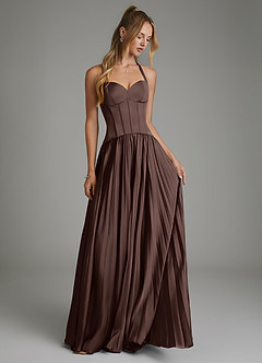 Azazie Piper Bridesmaid Dresses Ganache A-Line Corset Stretch Satin Dress image6