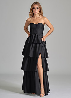 Azazie Faye Bridesmaid Dresses Black A-Line Ruched Stretch Satin Dress image5