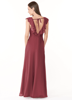 Azazie Yoko Vestidos de damas de honor Vestido de Merlot de Gasa de Corte en A con Volante image2