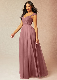 Azazie Luxi Bridesmaid Dresses Desert Rose A-Line Pleated Tulle Dress image3