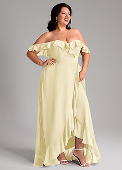 Azazie Lyra Bridesmaid Dresses Lemon Sorbet A-Line Chiffon Convertible Dress image14