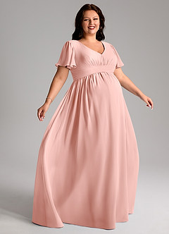 Azazie Verna Maternity Bridesmaid Dresses A-Line V-Neck Ruched Chiffon Floor-Length Dress image9