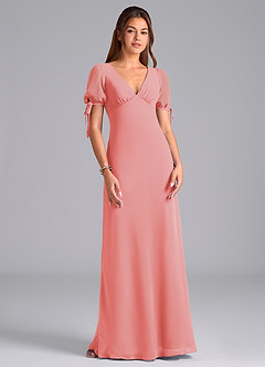 Azazie Pheby Bridesmaid Dresses Coral A-Line Pleated Chiffon Dress image4