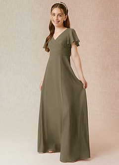 Azazie Induh Junior Willow Green A-Line Ruched Chiffon Dress image3