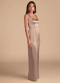 Azazie Flori Bridesmaid Dresses Taupe Sheath Side Slit Metallic Satin Dress image5