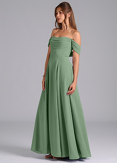 Azazie Almina Jurken voor bruidsmeisjes Converteerbaar Jurk van Chiffon met A-Lijn Off the Shoulder Matcha image6