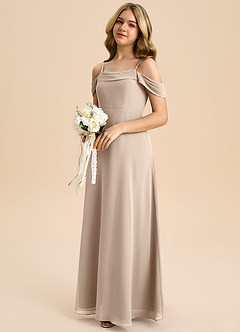 Azazie Anselie Junior Taupe A-Line Off the Shoulder Chiffon Dress image6