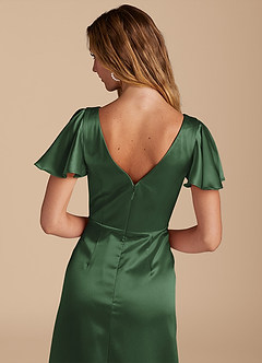 Azazie Soren Bridesmaid Dresses Eucalyptus A-Line Pleated Metallic Satin Dress image6