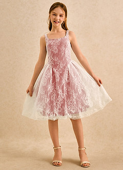 Azazie Cubbie Girls Formal vestidos de niña de las flores Vestido de Rosa Antigua de Encaje de Corte en A image4