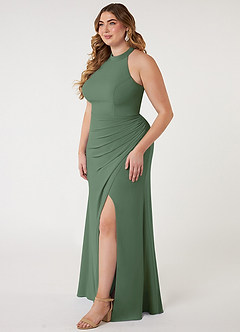 Azazie Galicia Vestidos de damas de honor Vestido de Eucalipto de Chifón elástico de Corte Sirena con Halter Plisado image7