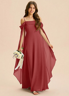 Azazie Moana Junior Linia A Pofałdowany Szyfon Długość podłogi Młodsza druhna Sukienka image3