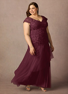 Azazie Romy Kleider für die Brautmutter Meerjungfrau-Linie V-Hals Pailletten Tüll Kleid Cabernetrot image10