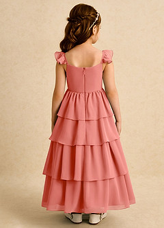Azazie Boba vestidos de niña de las flores Vestido Rosa Salmón de Gasa de Línea A con Escote cuadrado image2