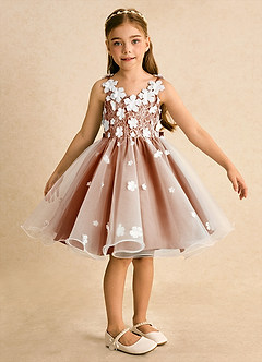 Azazie Junebug Flower Girl Dresses Ivory Burnt Orange Ball-Gown Lace Tulle Dress image6