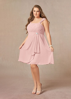 Azazie Olivia Mère de la mariée Robes Robe Trapèze en Mousseline de soie Encolure carrée plissée Rose Poudré image10