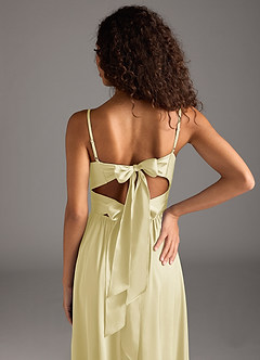 Azazie Zeya Bridesmaid Dresses Lemon Sorbet A-Line Pleated Stretch Satin Dress image4