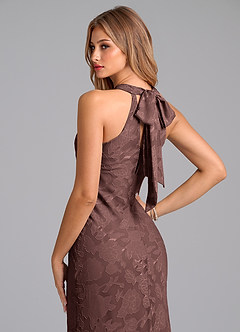 Azazie Doretta Bridesmaid Dresses Espresso Mermaid Pleated Floral Burnout Dress image2