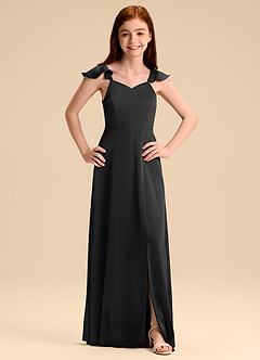 Azazie Everett Junior A-Linie Schleifen Stretch-Satin Kleid Schwarz image7